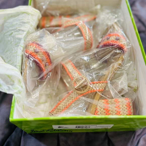 SAM EDELMAN brand new raffia sandals in orange, purple and neutral with beads s9 - Picture 4 of 11